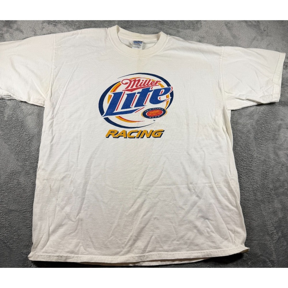 Vtg Miller Lite Racing T Shirt XL Gildan Ultra Cotton NASCAR Beer Tee